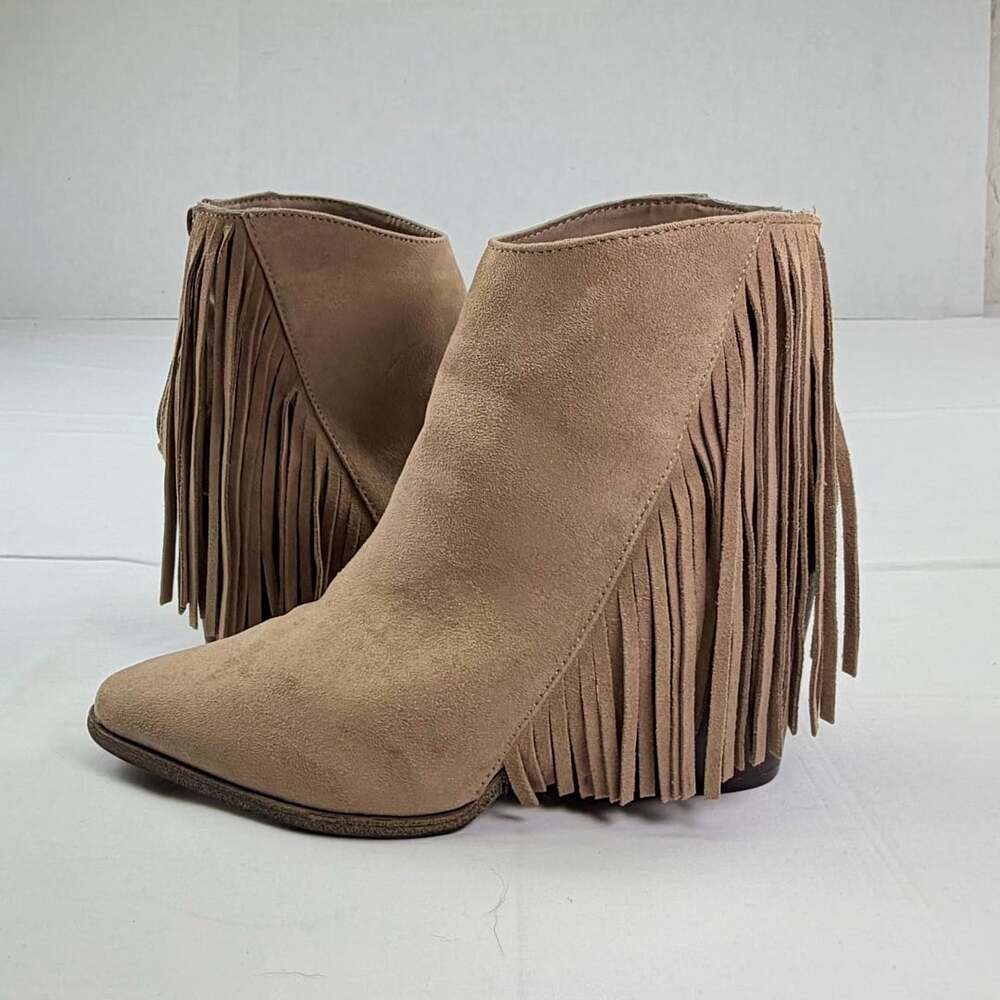 Candie's Roadhouse Fringe Ankle Boots Size 8.5 Taupe Suede Western